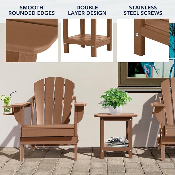 nalone Adirondack Side Table 16.5" Outdoor Side Table HDPE Plastic Double Adirondack End Table Small Table for Patio (Teak)