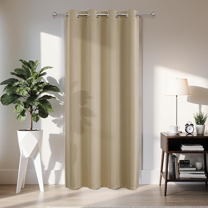 Joydeco Blackout Door Curtain for Doorway Privacy 90 Inches Long, Grommet Closet Curtain for Open Closet, Room Divider for Bedroom Living Room (Light Beige, 52Wx90L, 1 Panel)