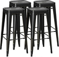 Shahoo 30 Inches Metal Bar Stools Counter Height Stackable Backless Stools, Industrial Patio Stools Indoor Outdoor Metal Kitchen Stools Set of 4 (Black Gold, 30'')