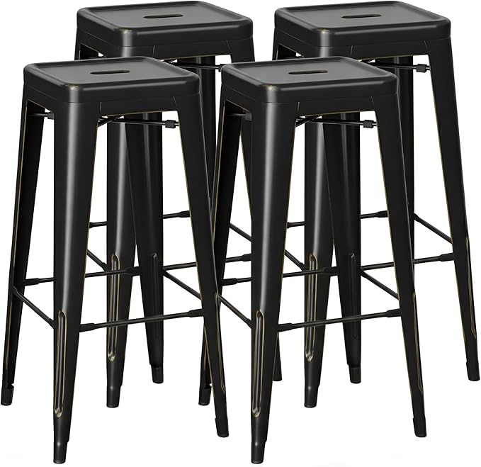 Shahoo 30 Inches Metal Bar Stools Counter Height Stackable Backless Stools, Industrial Patio Stools Indoor Outdoor Metal Kitchen Stools Set of 4 (Black Gold, 30'')