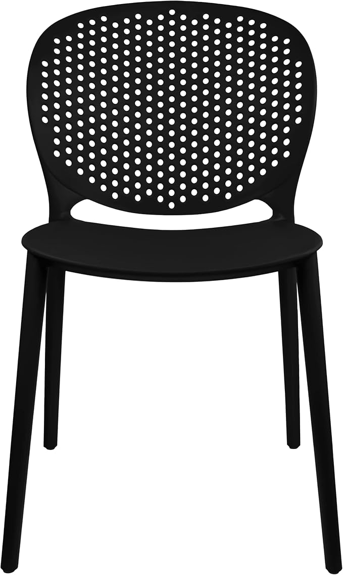 2xhome Set of 4 Patio Dining Chairs | Modern Stackable Outdoor Pool Side Chair | Weather Resistant Plastic for Yard, Porch, Balcony, Kitchen, Black