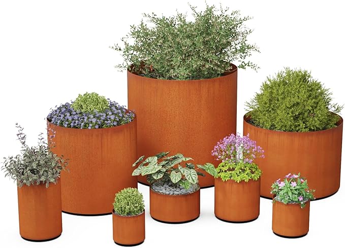 Plantercraft Large Round Planters for Outdoor Plants | 36x30 Inch Extra Large Corten Steel Planters for Front Porch & Patio | Modern Rustic Metal Planter