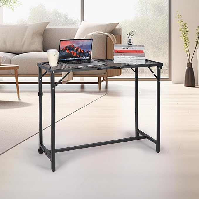 REDCAMP 39 Inch Outdoor Bar Table, Folding Paito Bar Height Table with Waterproof Mesh Top for Balcony, Garden, Hot Tub, Poolside, Indoor, Rectangle Black