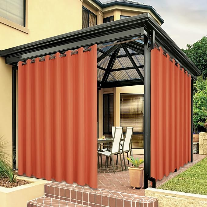 BONZER Outdoor Curtains for Patio Waterproof Thick Privacy Wide Grommet Light Filtering Outside Curtains for Porch Pergola Gazebo Deck, 1 Panel, 110W x 108L inch, Mecca Orange