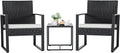 Flamaker 3 Pieces Patio Furniture Outdoor Wicker Modern Rattan Chair Conversation Sets with Coffee Table for Yard, Bistro(White)