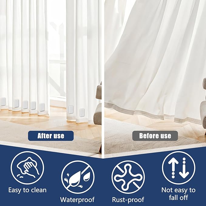 36pcs Outdoor Curtain Weights, Plastic Wrapped Magnetic Drapery Weights, Waterproof Heavy Duty Curtain Magnets for Heavy Wind Outside, Shower Curtain, Tablecloth, Flag (White)