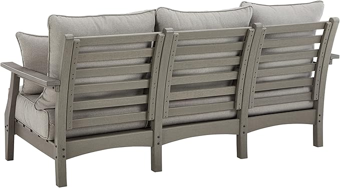 Signature Design by Ashley Visola Outdoor Patio Sofa with All-Weather Cushion and 2 Throw Pillows, Cleanable Performance Fabric, 19.88" Seat Height, Gray