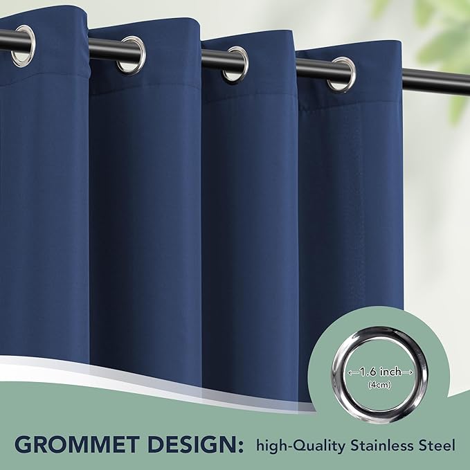 Outdoor Curtains for Patio Waterproof - 6 Panels Privacy Weatherproof Outside Curtains with Grommets for Pergola, Gazebo, Porch, Cabana, Balcony, 54 x 84 Inch, Navy