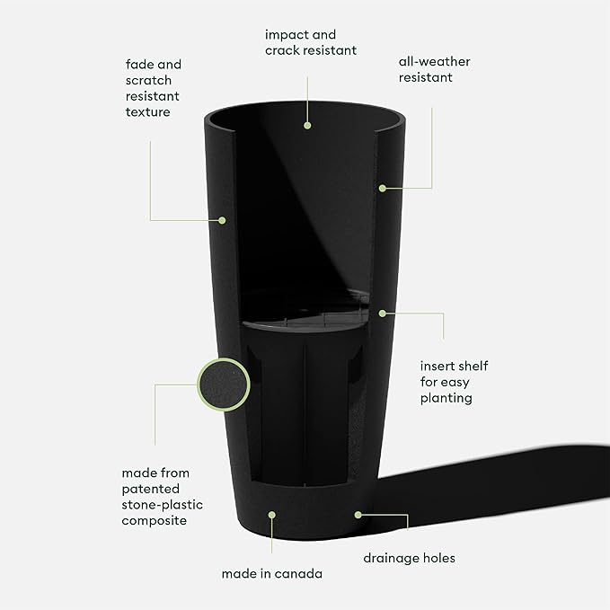 Veradek Mason Series Vega Planter - Round Tall Planter for Indoor or Outdoor Porch/Patio | Made from Plastic-Stone Composite with Drainage Holes | Modern Décor for, Flowers, Interior Plants