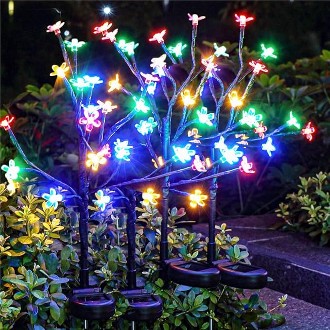Solar Garden Lights Waterproof, Solar Lights Outdoor Decorative 4Pack,80Led Solar Powered Flowers Garden Decor,Fairy Lights Yard,Pathway,Outside Decorations,Gardening Gifts for Women Mom