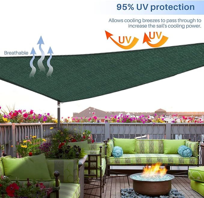 E&K Sunrise 25' x 25' x 25' Sun Shade Sail Triangle Canopy Shade Cover UV Block for Patio Backyard Garden Outdoor (Green)