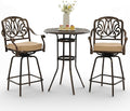 3 Piece Swivel Outdoor Table and Chairs Bar Set , All-Weather Cast Aluminum Outdoor High Top Patio Bar Set Bistro Set, High Swivel Stools with Cushions Umberlla Hole for Balcony, Poolside,Garden,Lawn