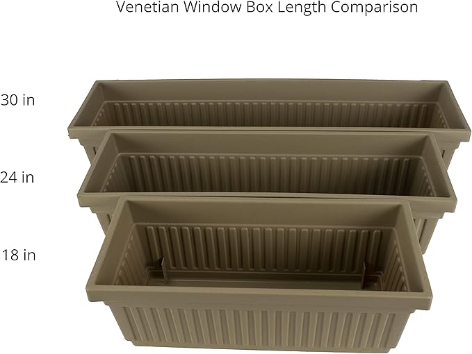 The HC Companies 18 Inch Venetian Rectangular Window Planter Box - Lightweight Plastic Indoor Outdoor Plant Pot with Drainage for Windowsill, Herbs, Flowers, Chocolate (Pack of 2)