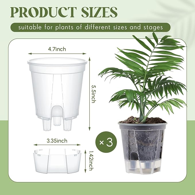 Self Watering Pots for Indoor Plants with Deep Reservoir and High Drainage Holes for Outdoor Plants and Flowers, Bare Root Planter(4.72'',Clear,3 Pcs)
