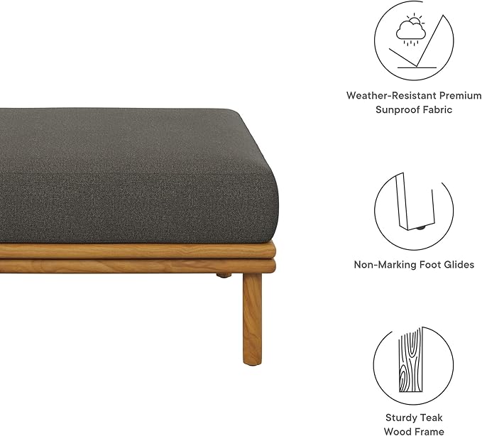 Modway Wren Teak Wood Outdoor Ottoman in Natural Flint Gray