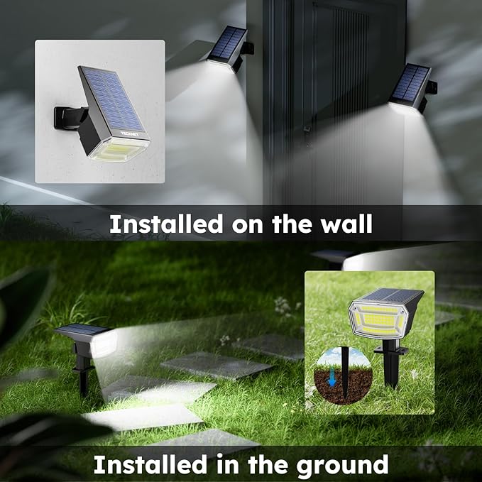 TECKNET Spot Lights Outdoor with 59 LED, 6 Pack Solar Lights Outdoor Waterproof IP65, Auto On/Off Solar Spot Lights, 3 Lighting Modes Solar Powered Garden, 2-in-1 Solars Landscape Light (Cool White)