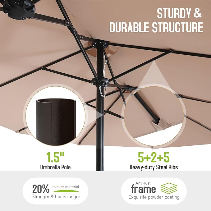 Sophia & William Patio Outdoor Table and Chairs Set with Umbrella Beige, Patio Dining Sets for 6, 7 Pieces Patio Table Set for Backyard Deck Porch Outside, Metal Table with Cushioned Rattan Chairs