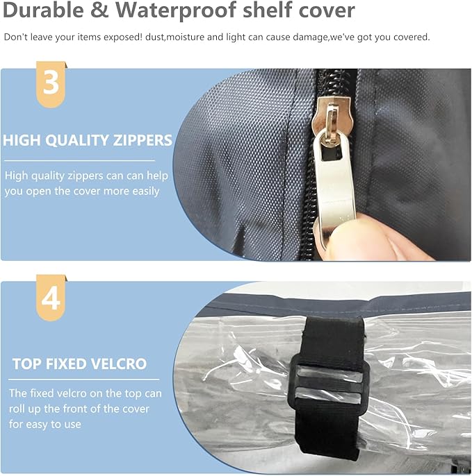 Waterproof Shelf Cover,600D Heavy Duty Dustproof Storage Wire Rack Covers,Outdoor Shelving Covers for Wire Shelves with Zipper 36''x14''x54'',Clear Front.
