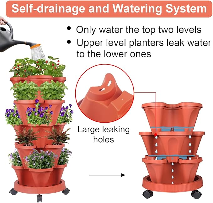 GameXcel Vertical Planter - 5 Tier Stackable Planter-Red 2 Pack