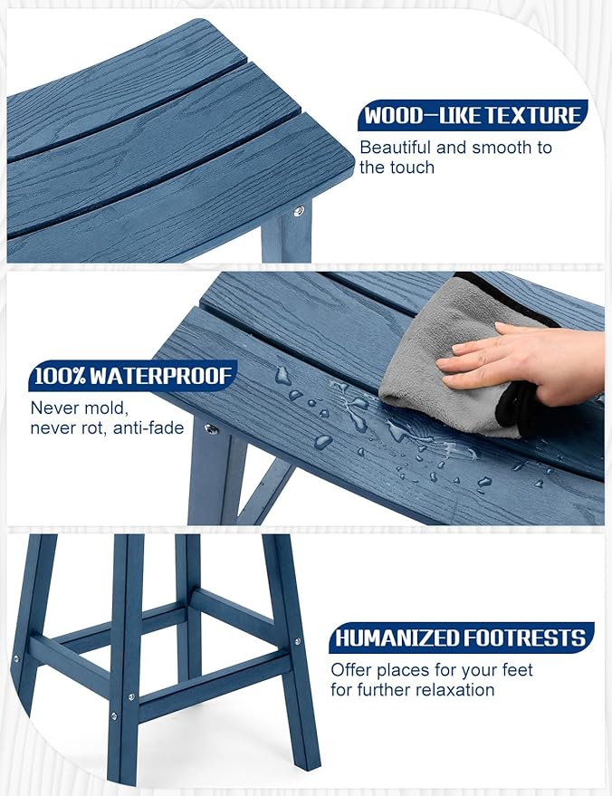 Weatherproof Bar Stools Set of 4, 28" Height Outdoor Bar Stools Holds up to 400 lbs, Saddle Seat, Bar Height Stools for Patio, Garden, and Kitchen Island, Blue