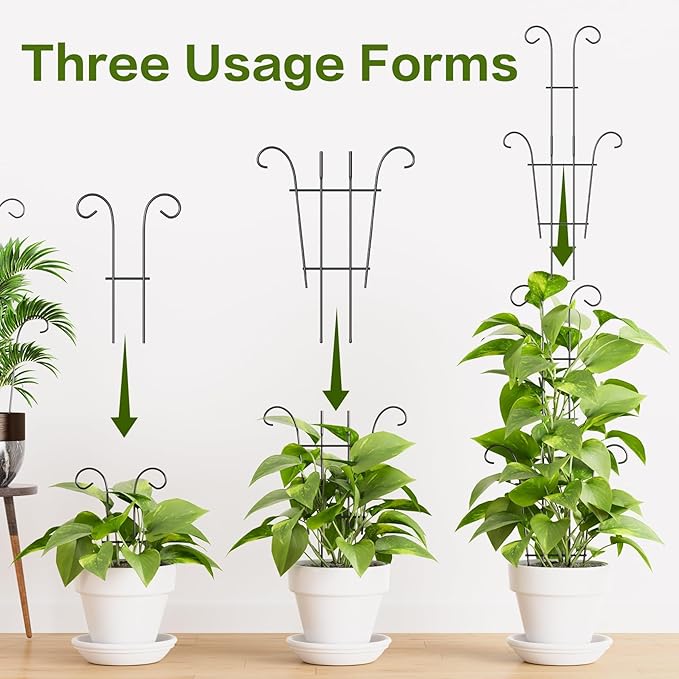 Larger 23.6in Plant Trellis for Climbing Plants Indoor Outdoor, 4 Pack Expandable Metal Trellis for Potted Plants - Sturdy Rustproof Plant Support for Pothos Ivy Hoya Monstera, Houseplant Decor