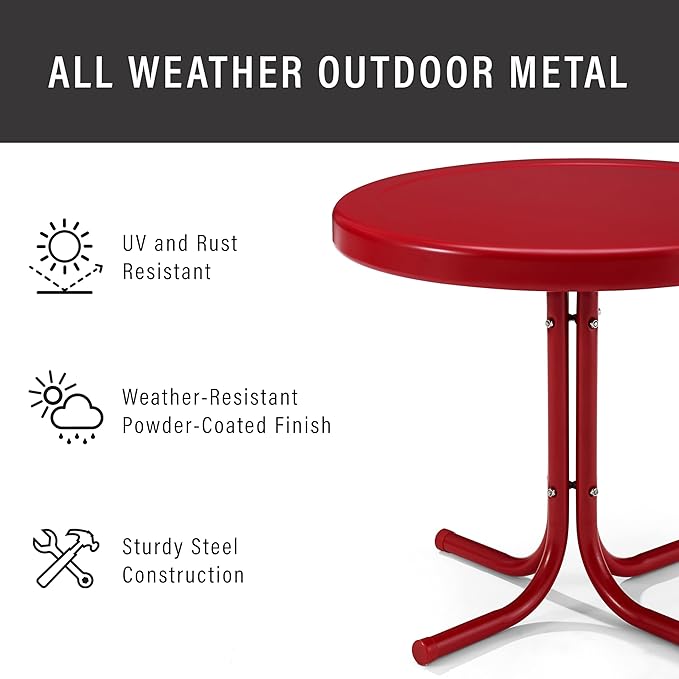 Crosley Furniture Griffith Weather Resistant Retro Metal Outdoor Side Table for Patio, Deck, Porch, Red