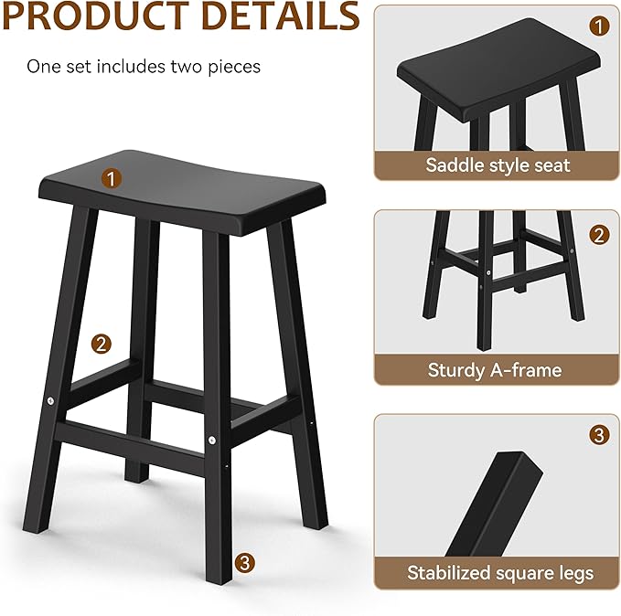 Bar Stools Outdoor Set of 4, Waterproof Modern Durable Resin Saddle Seat,Counter Stool Sturdy Modern Stylish, All-Weather Barstools for Patio, Balcony, or Kitchen Counter(24'')