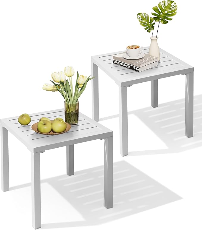 Crestlive Products Aluminum Outdoor Side Table Set of 2, Pool Lounge Chair Side Table, Weather Resistant Small Square Coffee End Table for Patio, Yard, Garden, Porch, Deck, Outdoor