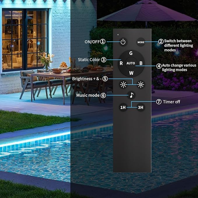 KSIPZE Outdoor led Strip Lights Waterproof IP68, RGB Outdoor led Lights with Button & Bluetooth App Control, Music Sync, Timer, Exterior Led Rope Lights for Decor Balcony, Roof, Garden, Pool