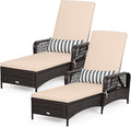 Tangkula Wicker Chaise Lounge Outdoor Set of 2, Patio Rattan Reclining Chaise with 6-Gear Adjustable Backrest, Thick Padded Cushion & Removable Lumbar Pillow, Pool Lounge Chairs for Outside Balcony