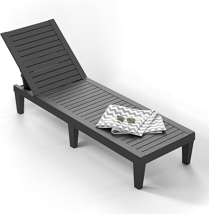 ROJIK Outdoor Chaise Lounge Chair with 5-Position Adjustable Backrest,Waterproof & Lightweight | Durable Indoor/Outdoor Patio Lounger Chair for Garden Pool Beach(Single, Black)