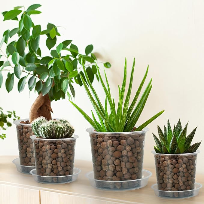 7 Inch Clear Nursery Pots for Plants with Sacuers 15 Pack, Plastic Flower Pots with Drainage Holes, Variety Pack Seedlings Garden Pot for Indoor Outdoor (7 inch)