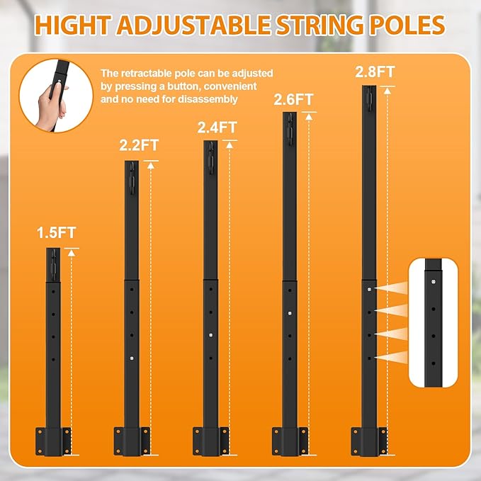 AILBTON 2.6Ft String Light Poles 10 Pack,Light Poles for Outside Lights,Outdoor with Fence Brackets Hanging Lights,Metal Stand Deck Patio Backyard