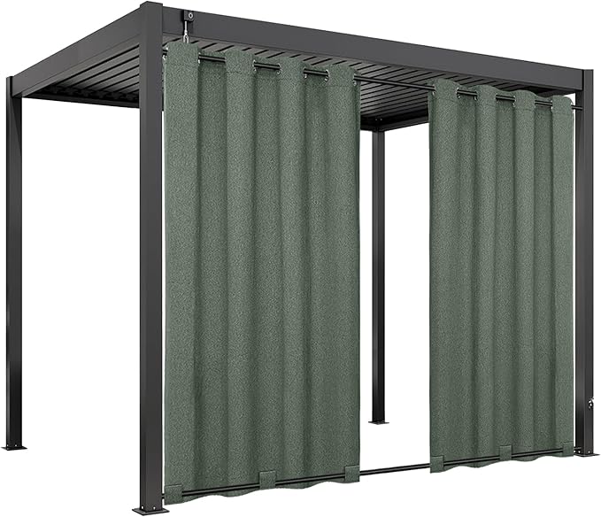 Easy-Going Linen Look Outdoor Curtains Waterproof Windproof Porch Curtains, Soft Thicken Outdoor Privacy Curtains for Patio, Gazebo, Grommet Top and Tab Bottom Drape, 1 Panel, 54x120 inch, Sage Green