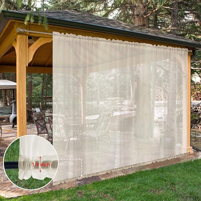 SpaceDresser Waterproof Outdoor Sheer Curtains for Patio - 2 Panels Rod Pocket Indoor Voile Sheer Curtain for Living Room,100W x 84L inch, Ivory