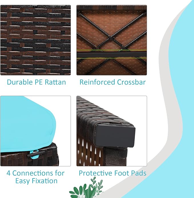 Tangkula 2 Pieces Patio Rattan Ottomans, All Weather Outdoor Footstool Footrest Seat with Soft Cushion, Hidden Zipper, High-Density Sponge, Wicker Ottoman Seat for Patio, Garden, Poolside (Turquoise)