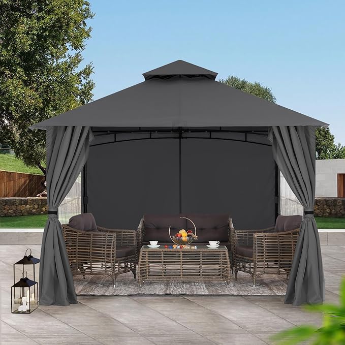 MASTERCANOPY Patio Gazebo Steel Frame Outdoor Gazebo with Windows Curtains (11x11,Dark Gray)