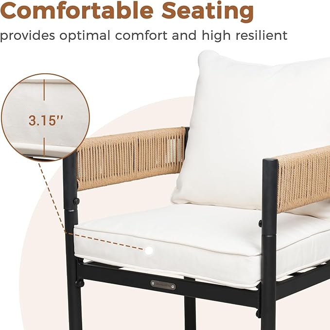 Grand patio Outdoor Dining Set for 6, 7PCS Patio Table and Chairs Set, Metal Woven Wicker Fixed Patio Chairs with Thickened Cushions & Rectangular Woodgrain Dining Table with Umbrella Hole (Natural)