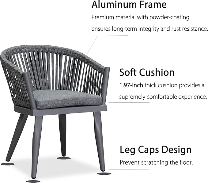 PURPLE LEAF 9 Pieces Outdoor Dining Set with Patio Aluminium Square Dining Table and Wicker Rattan Chairs Modern Furniture Cushions Sets for Backyard Indoor Decor Kitchen Grey