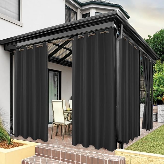 BONZER Outdoor Curtains for Patio Water Resistant Heavy Privacy Light Filtering Grommet Outside Curtains for Porch, Pergola, Gazebo, 1 Panel, 84W x 120L inch, Charcoal