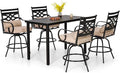 PHI VILLA 5 Piece Patio Bar Set,Outdoor Bar Table and Chairs Set, Strong and Heavy Duty Outdoor Bar Set with Cushion and Pillow，4PC Swivel Bar Stools with Rectangular Bar Height Table