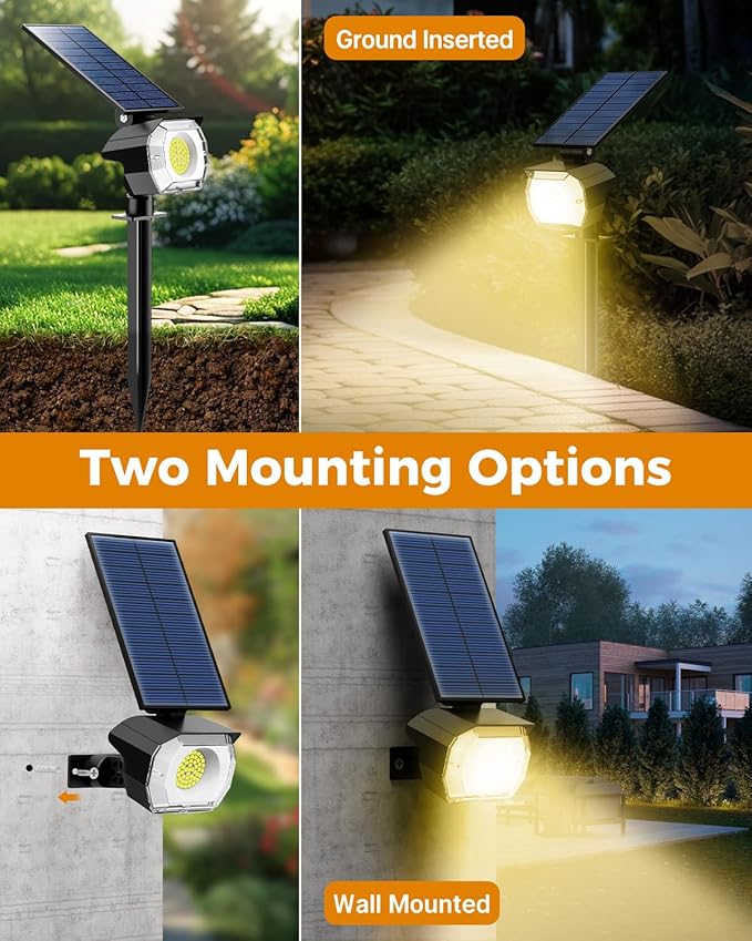 btfarm 4 Pack Solar Spot Lights Outdoor Waterproof IP65-1000LM 52 LED Solar Spotlights Uplights with 3 Modes & 180° Adjustable Panel, Landscape Lighting Outside for Yard Pathway Trees (Warm White)