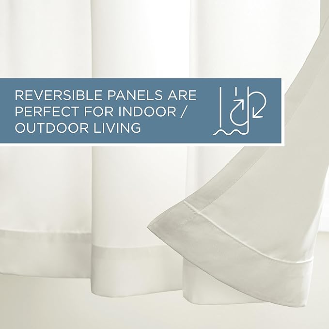 TOWN & COUNTRY BASICS Cabana Solid Heavyweight Indoor Outdoor Curtains, Light Filtering Opacity with Grommet Top, Water Repellent, 2-Pack Set, 54"x96", Vanilla