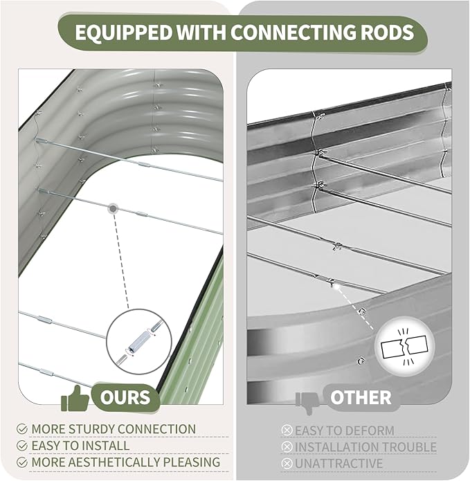 Galvanized Raised Garden Bed - 8x2x1.4FT Metal Planter Boxes Outdoor | Oval Steel Raised Bed Kit for Gardening with Protective Tape, Bracing Rods, Gloves for Vegetables, Flower, Herb (Green)