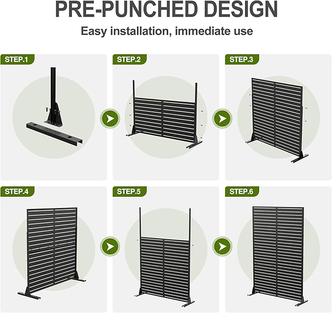Casaphoria 72" H x 35" W Metal Outdoor Privacy Screen, Freestanding Decorative Divider for Patio, Deck, Balcony, and Garden with Stable Base, White-Jason