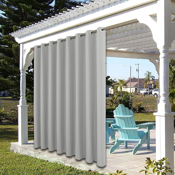 BONZER Waterproof Outdoor Curtains for Patio Porch Pergola Cabana Thick Privacy Wide Grommet Indoor Curtains for Bedroom Living Room, 1 Panel, 110W x 120L inch, Silver