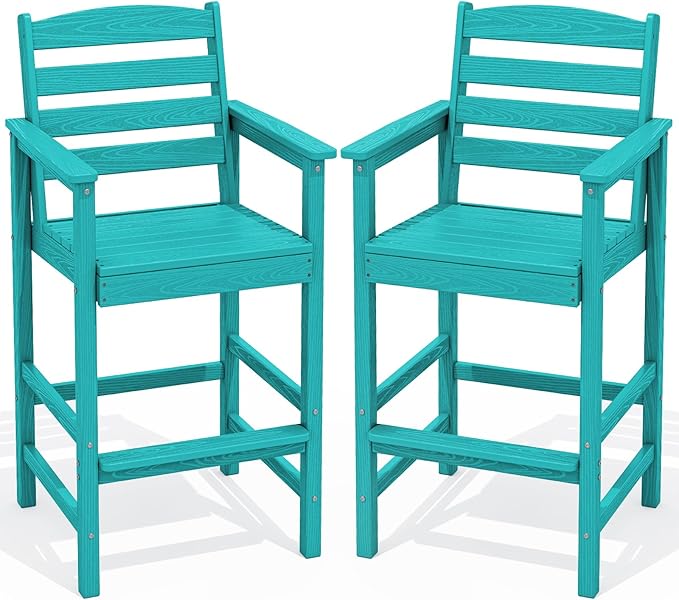 SERWALL Tall Adirondack Chairs Set of 2, Oversize Balcony Adirondack Chairs Set, Outdoor Bar Height Barstools Widened Chair Set for Bistro, Poolside, Garden, Aruba