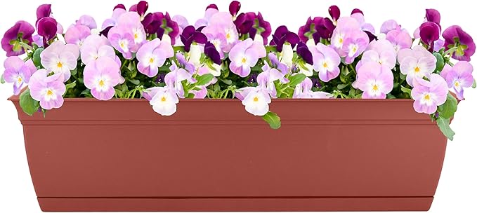 The HC Companies 24 Inch Eclipse Window Planter Box with Drainage Holes & Attached Saucer, Lightweight UV-Resistant Plastic Indoor & Outdoor Planters, 2-Pack Flower Box for Garden & Home Decor, Clay