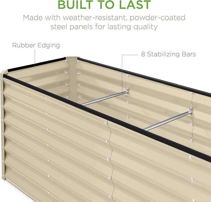 Best Choice Products 8x2x2ft Raised Outdoor Metal Garden Bed, Deep Root Box Planter for Vegetables, Flowers, Herbs, 240 Gallon Capacity, 100% Non Toxic Materials- Beige