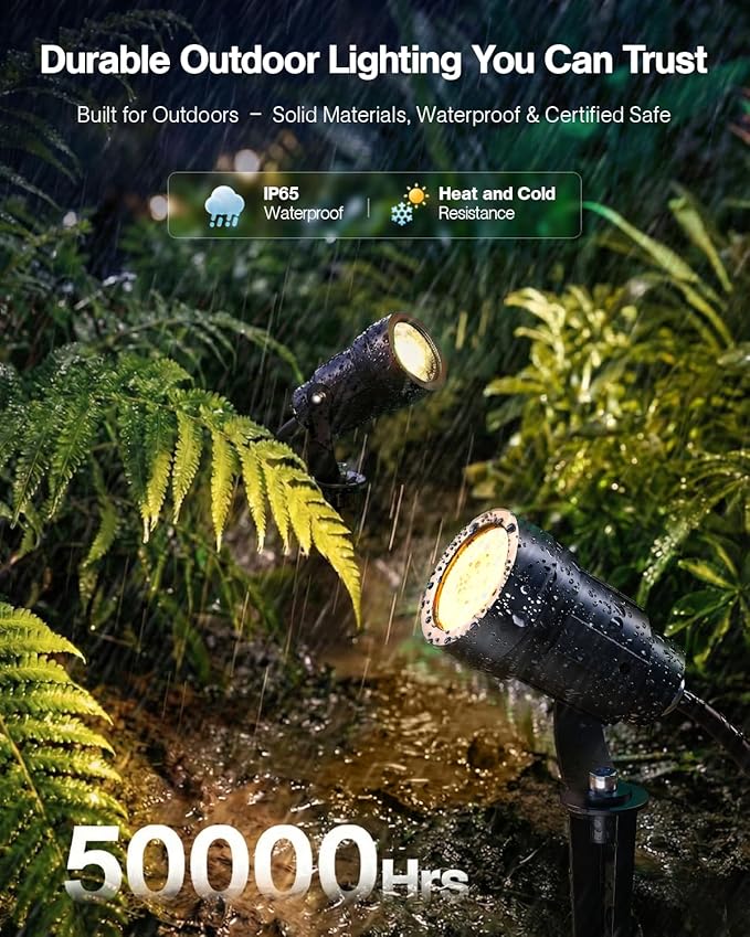 HIBOITEC 12 Pack Low Voltage Landscape Lighting, 5W LED Landscape Spotlights with Fastlock Connectors, 2900K Warm White, 12-24V AC/DC Outdoor Waterproof Spot Light for Trees, Yard & Walls,CRI92+